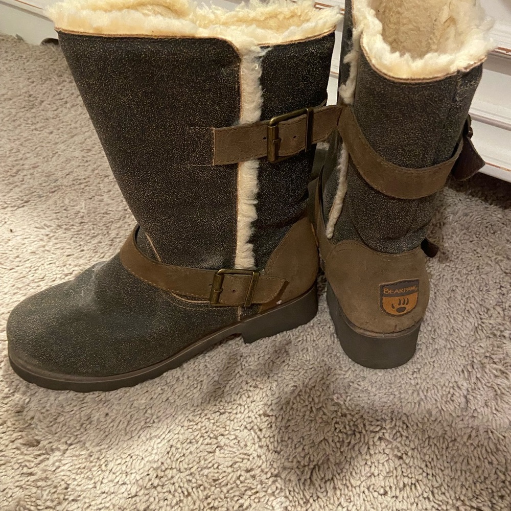 BearPaw Charcoal and Tan Fur-Lined Boots